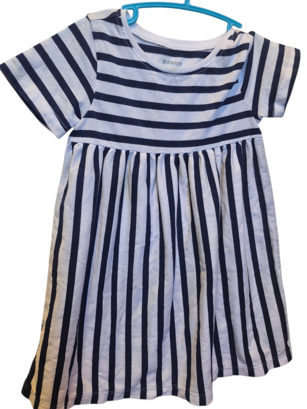 Old Navy Navy and White Striped Short-Sleeve Dress